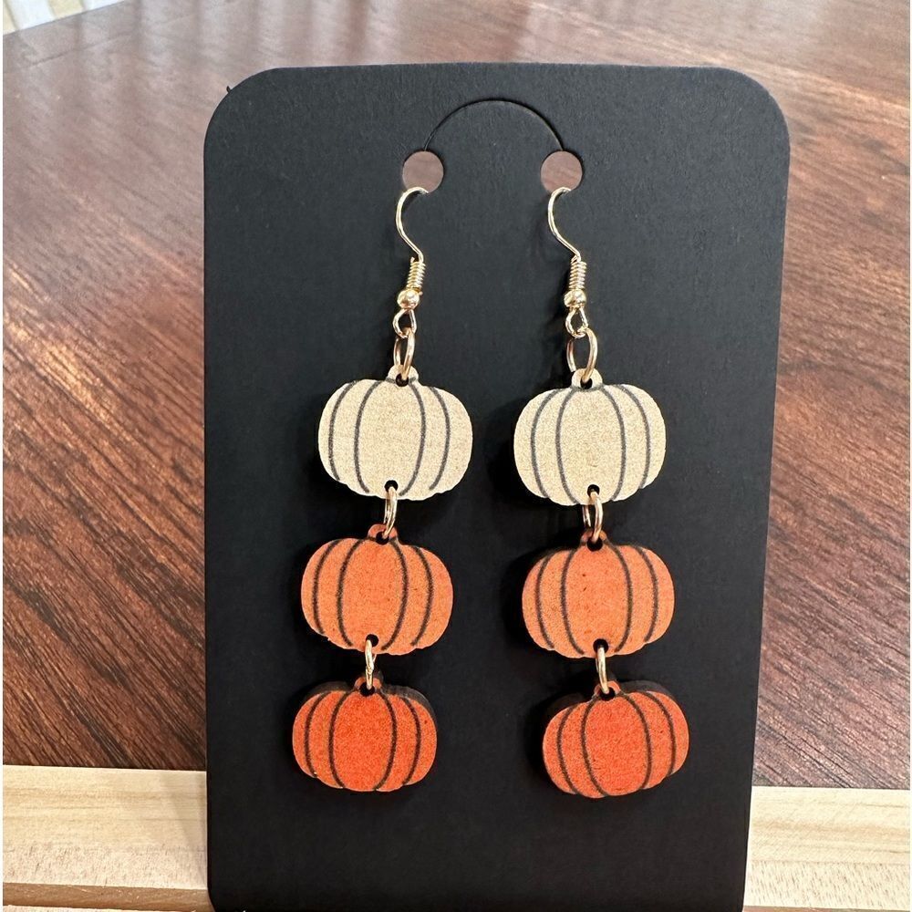 Halloween Pumpkin 3 Tiered Ombré Fall Dangle Drop Earrings